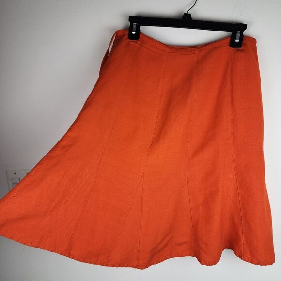 Sherry Taylor A-line Orange Cotton Rayon Skirt Knee Length Midi Size M - Picture 3 of 10